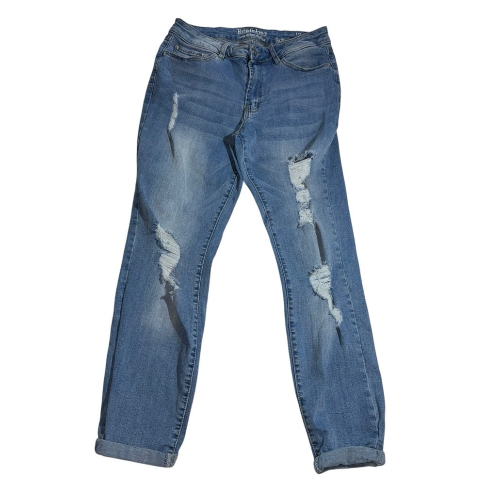 Resfeber Women’s Jeans Skinny Boyfriend SZ 12 Faded Blue Stretch Destroyed Rips